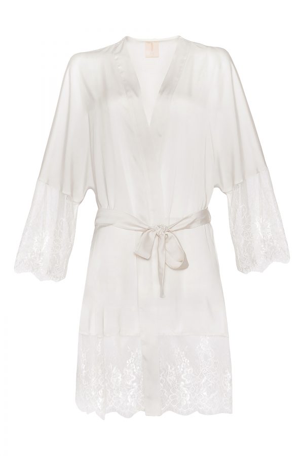 Claire Short Silk Robe in Ivory