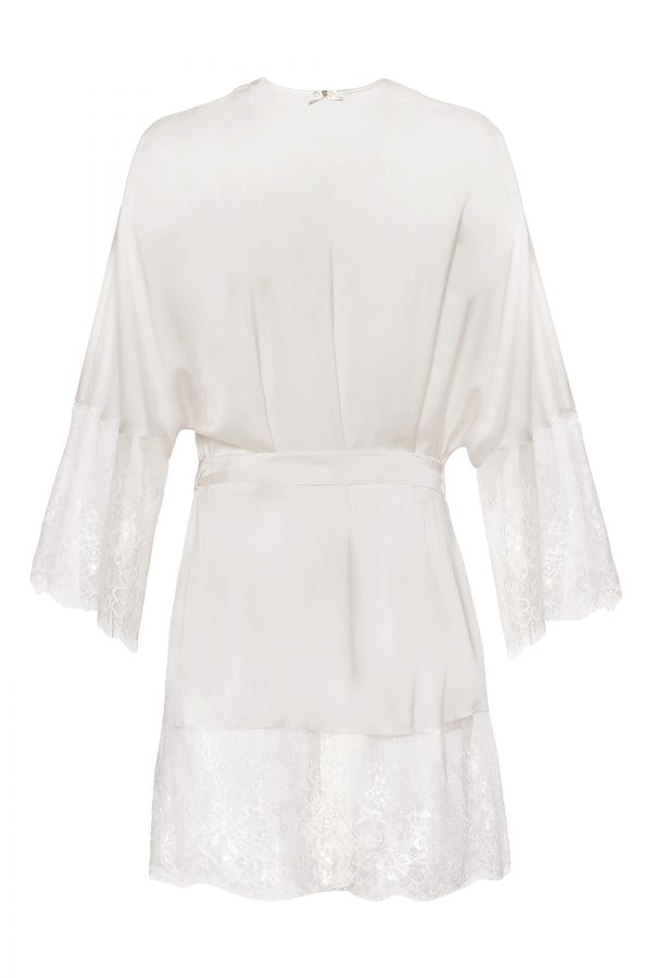 Claire Short Silk Robe in Ivory