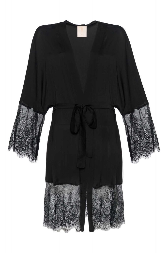 Claire Short Silk Satin Robe Black - Shop Pure Paris