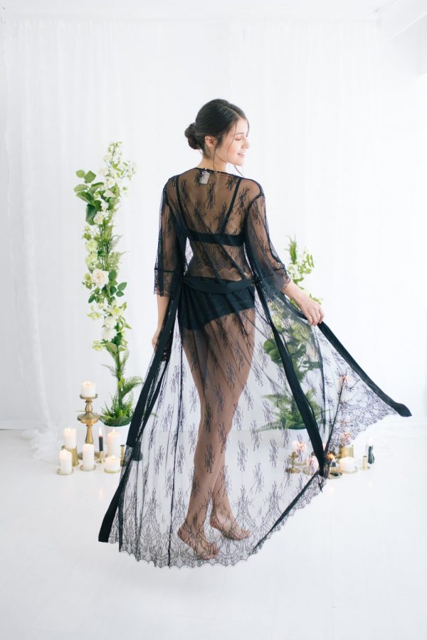 Aimee Pure Lace Robe Black