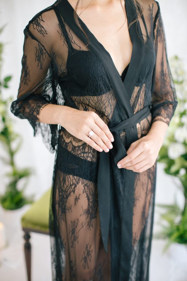 Aimee Pure Lace Robe Black