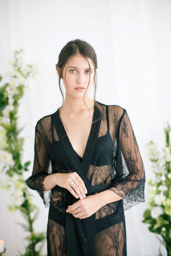 Aimee Pure Lace Robe Black