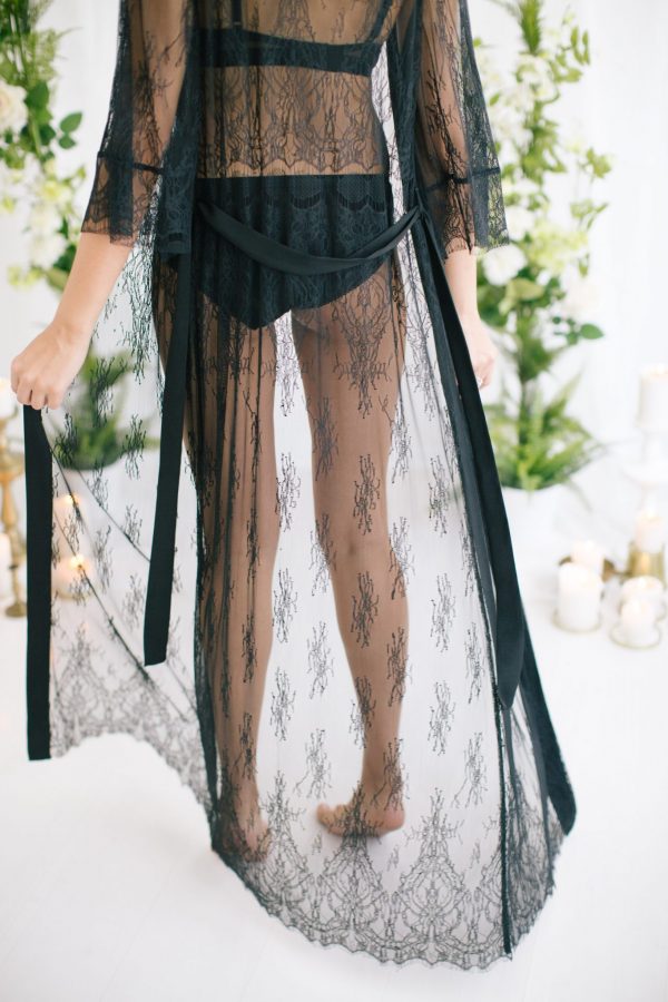 Aimee Pure Lace Robe Black